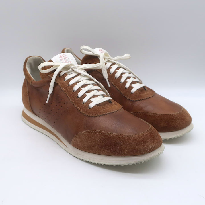 Brunello Cucinelli Low Top Sneakers Brown Perforated Leather 