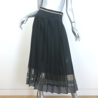Brunello Cucinelli Metallic-Striped Pleated Midi Skirt 