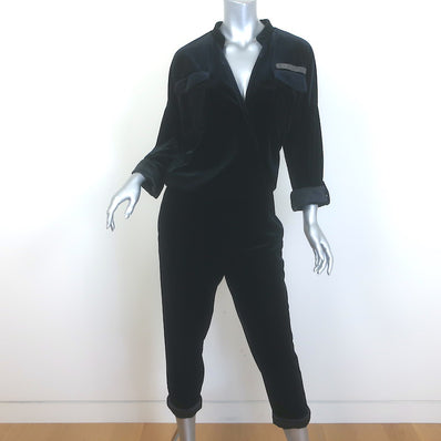 Brunello Cucinelli Monili-Detail Satin-Cuff Velvet Jumpsuit Black Size Medium