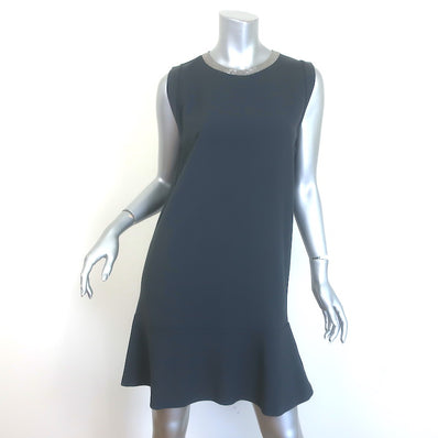 Brunello Cucinelli Monili-Neck Flutter Hem Dress Gray 