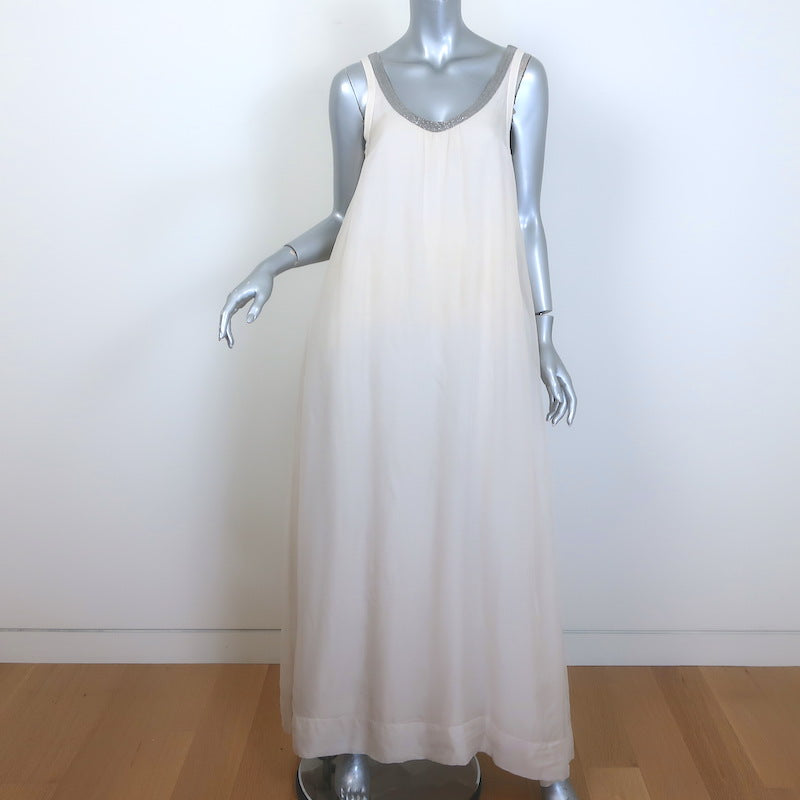 Brunello Cucinelli Monili-Neck Sleeveless Maxi Dress Cream Chiffon Siz Celebrity Owned Brunello Cucinelli Monili-Neck Sleeveless Maxi Dress Cream Chiffon Siz Celebrity Owned