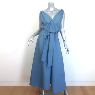 Brunello Cucinelli Monili-Shoulder Belted Midi Dress Blue 