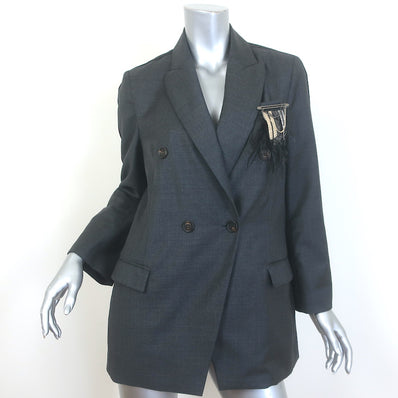 Brunello Cucinelli Monili-Trim Blazer with Feather Brooch
