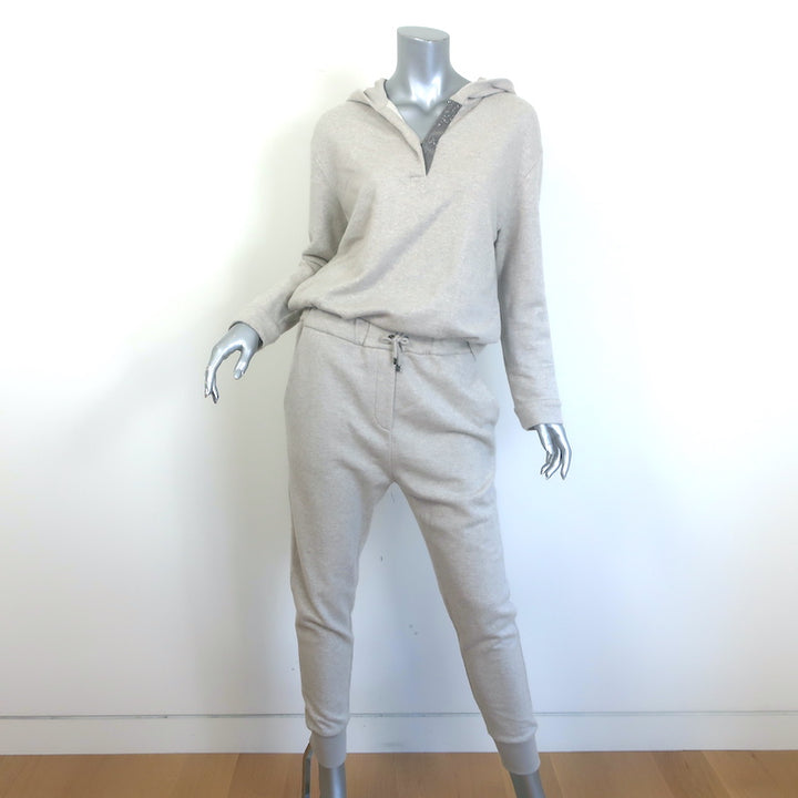 Brunello Cucinelli Monili-Trim Cashmere Hoodie &amp; Sweatpants Oatmeal Size Small