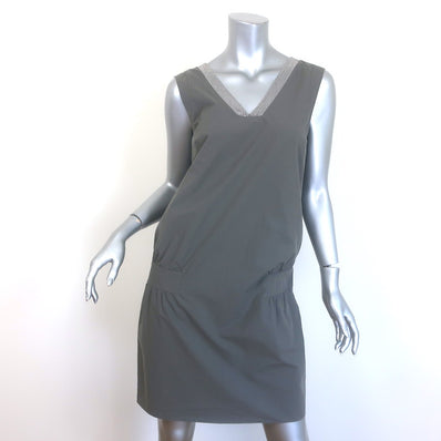 Brunello Cucinelli Monili-Trim Double V-Neck Mini Dress Gray