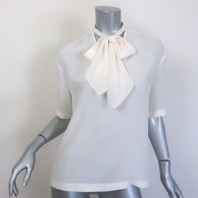Brunello Cucinelli Monili-Trim Pussy Bow Short Sleeve 