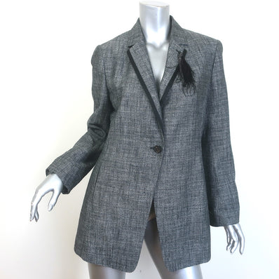 Brunello Cucinelli Monili Beaded Feather Brooch Blazer Gray 