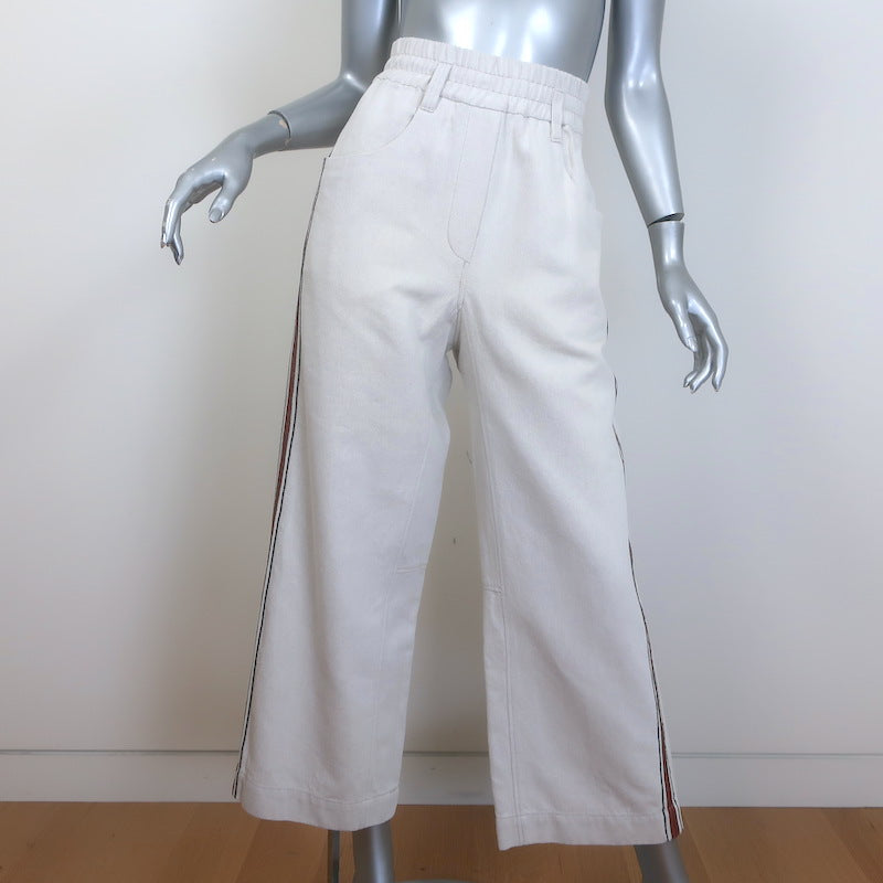 Brunello Cucinelli Monili Side-Stripe Cropped Pants Ecru Cotton-Linen Size US 4