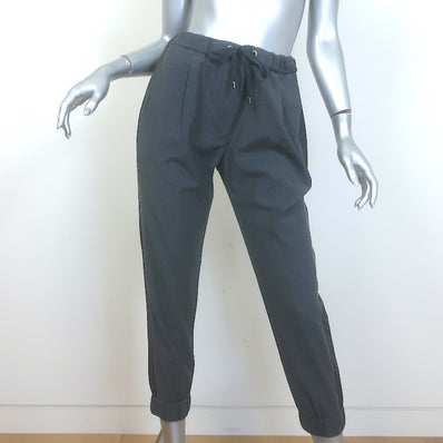 Brunello Cucinelli Monili Side-Stripe Drawstring Pants Charcoal Wool Size US 8