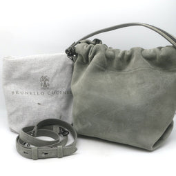 Brunello Cucinelli Monili Strap Bucket Bag Gray Suede