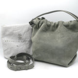 Brunello Cucinelli Monili Strap Bucket Bag Gray Suede