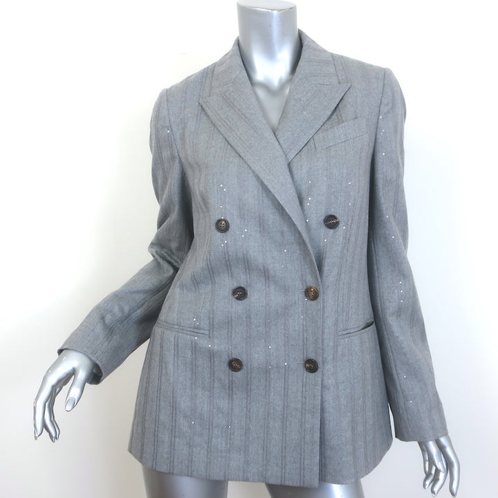 Brunello Cucinelli Sequin-Striped Double Breasted Blazer 
