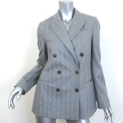 Brunello Cucinelli Sequin-Striped Double Breasted Blazer 
