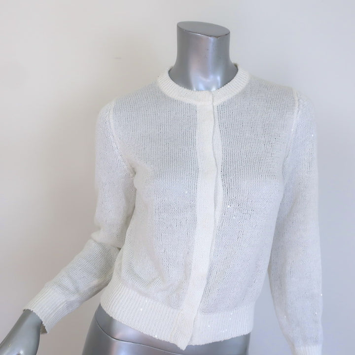 Brunello Cucinelli Sequined Knit Cardigan White Linen-Silk