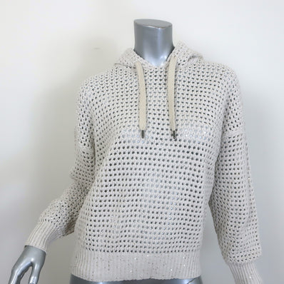 Brunello Cucinelli Sequined Open Knit Hooded Sweater