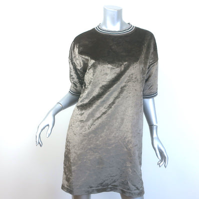 Brunello Cucinelli Short Sleeve Velvet Shift Dress Brown Size Extra Small