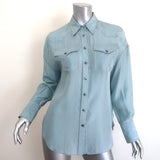 Brunello Cucinelli Silk Western Shirt Baby Blue Size Small Long Sleeve Blouse