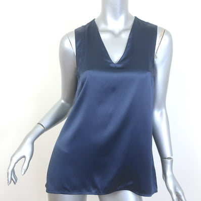 Brunello Cucinelli Stretch Silk Satin Tank Top Navy Size Medium V-Neck Blouse