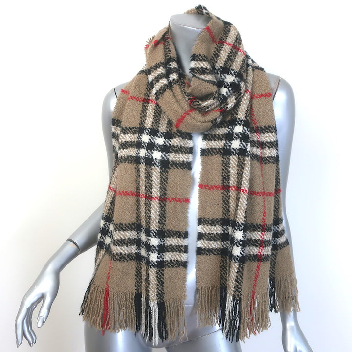 Burberry Giant Check Fringed Boucle Scarf 