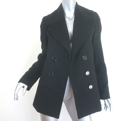 Burberry London black wool-cashmere double-breasted peacoat, size US 6, gently pre-owned, authentic luxury