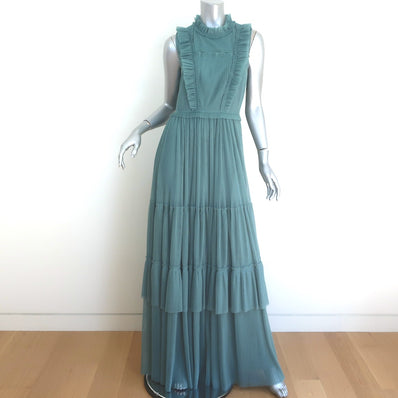 Burberry Pleated Tulle Sleeveless Maxi Dress Seafoam Size US 6