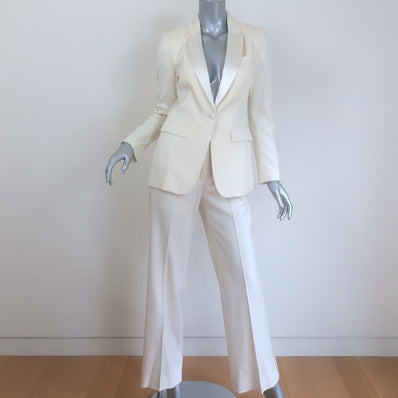 Burberry Satin-Trimmed Tuxedo Ivory Stretch Wool Size 38/40 Jacket & Pants Suit