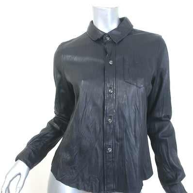 Burning Torch Leather Long Sleeve Button Down Shirt Black Size Small