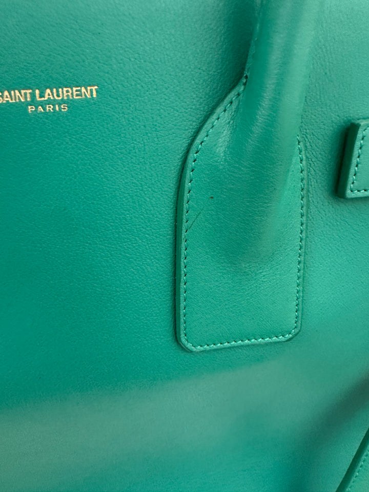 Saint Laurent Sac de Jour Small Tote Green Leather Crossbody Bag