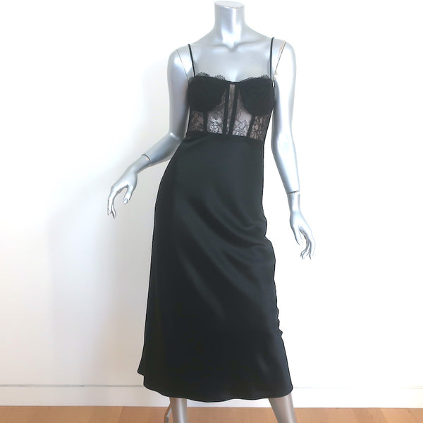 chinese dress ladies Cami NYC Maureen Lace-Inset Satin Midi Dress Black Size 4 – Celebrity Owned