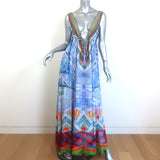 Camilla Crossing Paths Crystal-Embellished Maxi Dress Blue Printed Silk Size 3