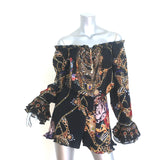 Camilla Drop Shoulder Frill Romper Black Embellished Silk Size Extra Small NEW
