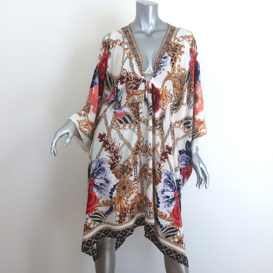 Camilla Reign Supreme Short Kaftan with Hardware Cream Printed Silk One Size NEW
