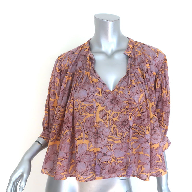 Carolina K Tassel-Tie Blouse Light Purple/Orange Floral 