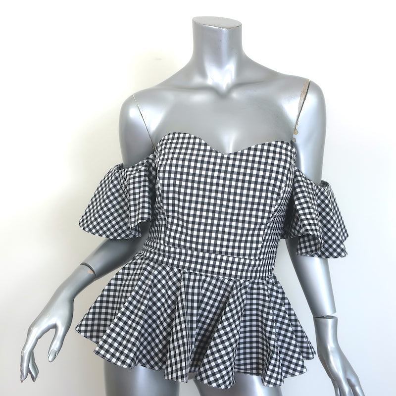 Caroline Constas Off the Shoulder Gingham Top Black/White Cotton Size Small
