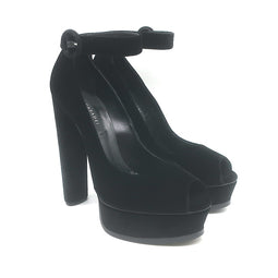 Casadei Velvet Ankle Strap Peep Toe Platform Pumps