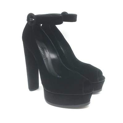 Casadei Velvet Ankle Strap Peep Toe Platform Pumps