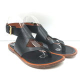 Celine Ankle Strap Flat Thong Sandals Black Leather Size 38