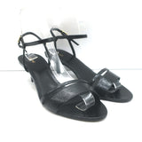 Celine Double-Strap Kitten Heel Sandals Black Grained Patent Leather Size 38 NEW