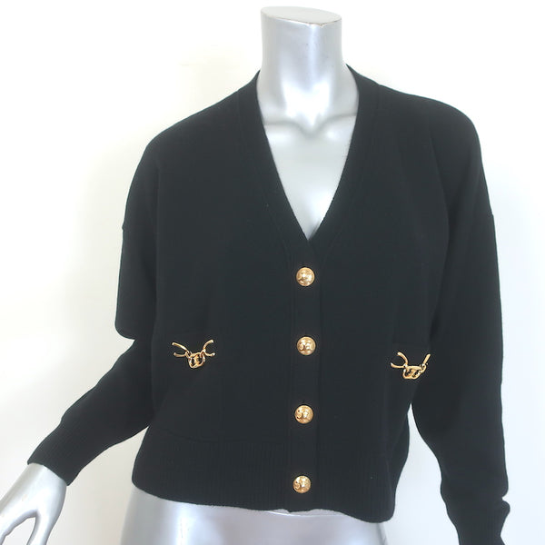 Celine Heritage Gourmette Cashmere Cropped Cardigan Black Size