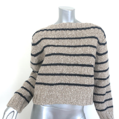 Celine mariniere boat-neck sweater in taupe & navy wool, authentic pre-owned gently worn luxury knit, size M