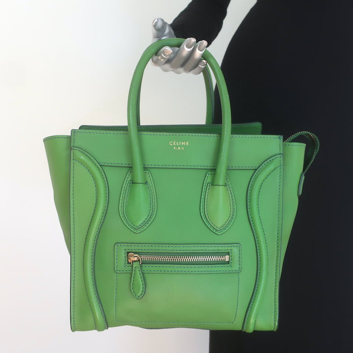 Celine Micro Luggage Tote Green Leather