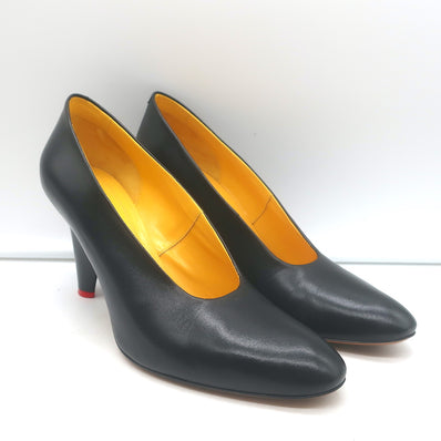 Celine Petal Heel Pumps Black Leather Size 38.5