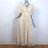 Celine Ruched Floral Print Georgette Midi Dress Ivory Silk Size 38