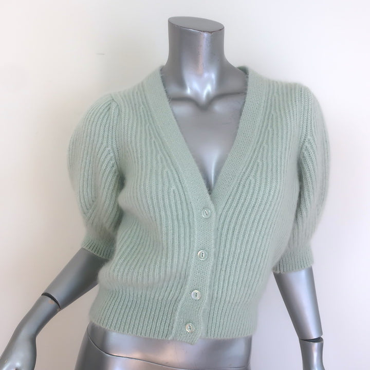 Celine Short Puff Sleeve Mohair Cardigan Mint 
