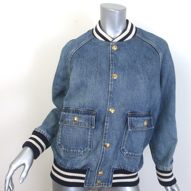 Celine Teddy Denim Bomber Jacket Blue