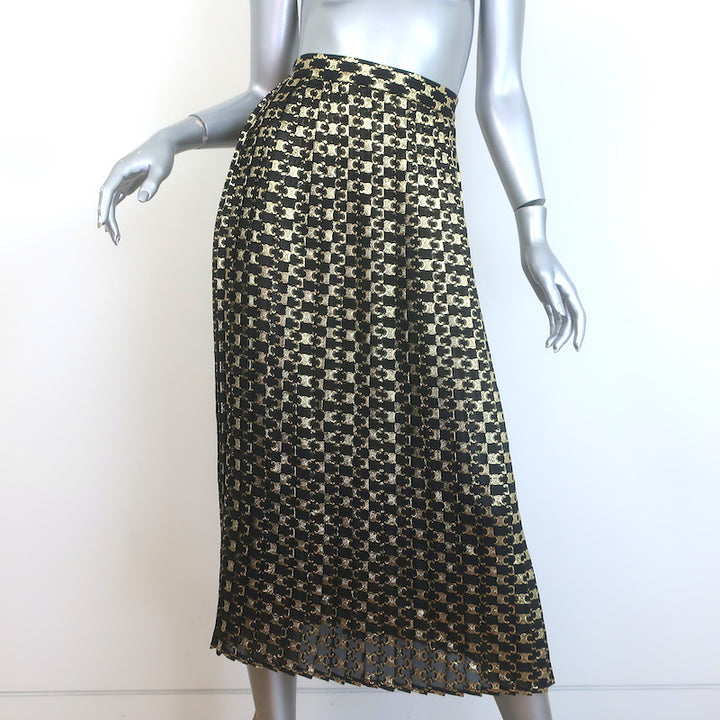 Celine Triomphe Metallic Jacquard Pleated Midi Skirt 
