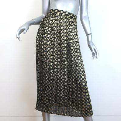 Celine Triomphe Metallic Jacquard Pleated Midi Skirt 