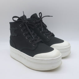 Celine Triomphe Platform High Top Sneakers Black Canvas Size 37 US 8