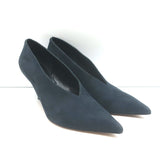 Authentic Celine V-cut black suede pumps, pointed toe, EU 40, pre-owned and gently worn