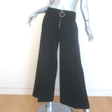 Celine Zip-Front Wide Leg Pants Black Ribbed Wool Size 38